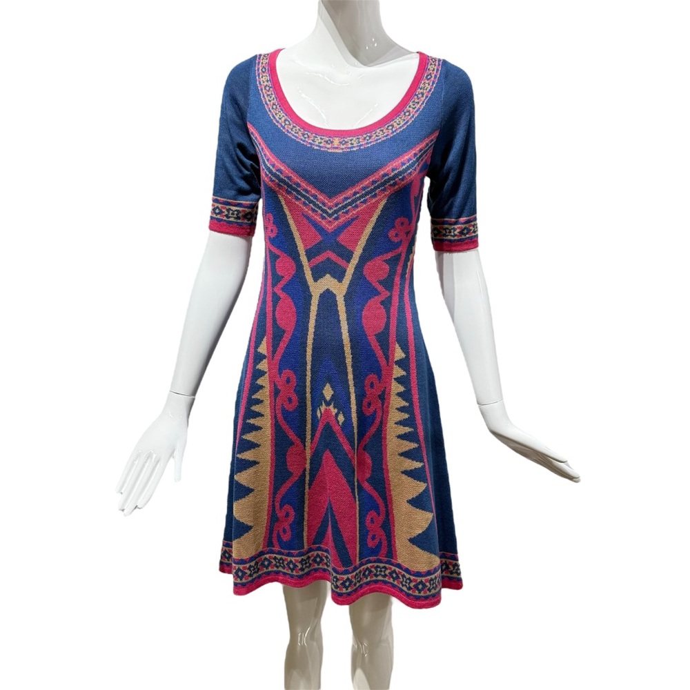 FLYING TOMATO Blue Pink Geometric Bohemian Bodycon A-line Pullover Dress Size M